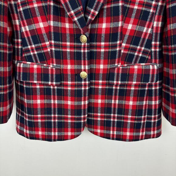 NEW J.Crew Collection Blazer Jacket Italian Plaid Holiday Preppy Red Navy US 2 - Picture 14 of 14